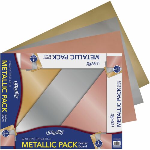 UCreate Metallic Poster Board - Craft Project, Art Project, Mounting, Poster, Sign, Display - 22"Width x 28"Length - 3 / Pack - Assorted Metallic