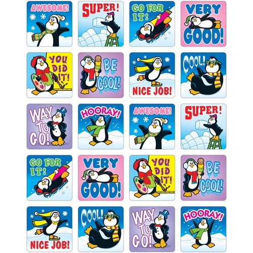 Carson Dellosa Education Penguins Motivational Stickers - Winter, Holiday, Season Theme/Subject - Penguin - Acid-free, Lignin-free - 1" (25.4 mm) Height x 1" (25.4 mm) Width - 120 / Pack