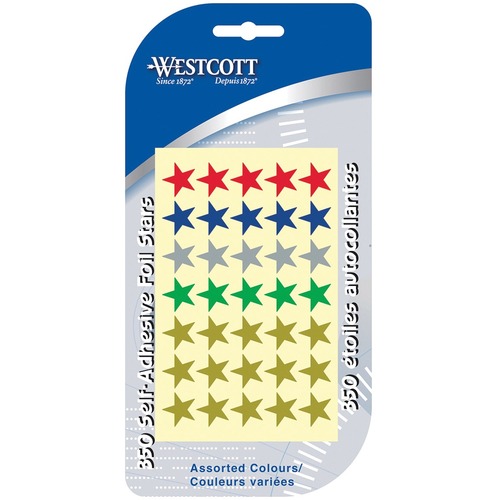 Westcott Star Stickers - Easy Peel - Assorted - 350 / Card