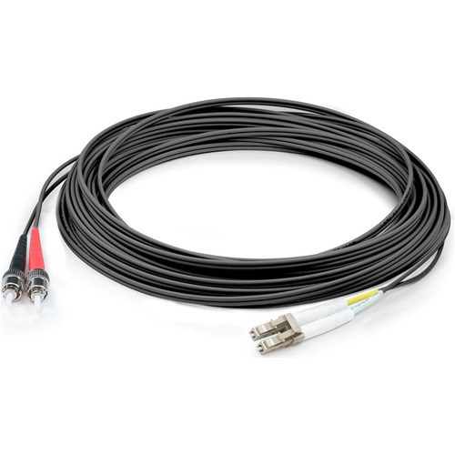 AddOn 2m LC (Male) to ST (Male) Black OM3 Duplex Plenum-Rated Fiber Patch Cable - 6.6 ft Fiber Optic Network Cable for Transceiver, Network Device - First End: 2 x LC Network - Male - Second End: 2 x ST Network - Male - 10 Gbit/s - Patch Cable - Plenum - 