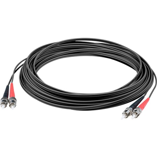 AddOn 10m ST (Male) to ST (Male) Black OM3 Duplex Plenum-Rated Fiber Patch Cable - 32.8 ft Fiber Optic Network Cable for Transceiver, Network Device - First End: 2 x ST Network - Male - Second End: 2 x ST Network - Male - 10 Gbit/s - Patch Cable - Plenum 