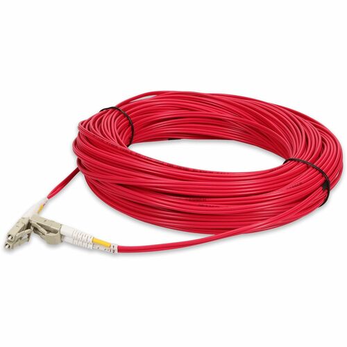 AddOn 15m LC (Male) to LC (Male) Red OM3 Duplex Plenum-Rated Fiber Patch Cable - 49.2 ft Fiber Optic Network Cable for Network Device - First End: 2 x LC Network - Male - Second End: 2 x LC Network - Male - 10 Gbit/s - Patch Cable - Plenum - 50/125 &micro