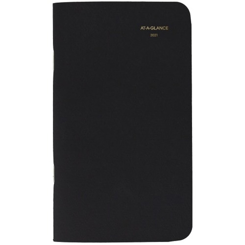 At-A-Glance 24-Month Planner, 3-1/2" x 6" , Black, January 2021 to December 2022, 7002405 - Small Size - Monthly - 24 Month - 2021 - December - 3 1/2" x 6" White Sheet - Stapled - Black - Faux Leather - Black Cover - 6" Height x 3.5" Width - Daily Block, 