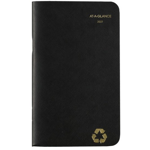 At-A-Glance 2-Year Monthly Planner, 3 1/2" x 6" , Black, January 2021 to December 2022 - Small Size - Monthly - 24 Month - 2021 - December - 6" x 3 1/2" White Sheet - Stapled - Black - Faux Leather - Black Cover - 3.5" Height x 6" Width - Schedule Section