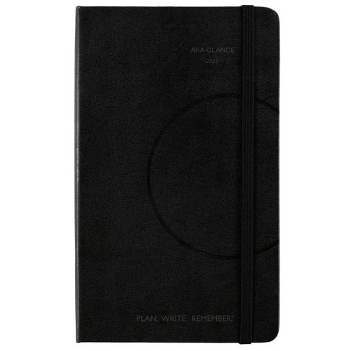 At-A-Glance Appointment Book - Small Size - Monthly, Weekly - 12 Month - 2021 - December - 8 1/4" x 5" White Sheet - Bungee Strap - Black - Faux Leather - Black Cover - 5" Height x 8.3" Width - Gusseted Pocket, Holiday Listing, Reference Calendar, Unruled