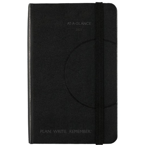 At-A-Glance Appointment Book - Small Size - Monthly, Weekly - 12 Month - 2021 - December - 5 1/2" x 3 1/2" White Sheet - Bungee Strap - Black - Faux Leather - Black Cover - 3.5" Height x 5.5" Width - Holiday Listing, Reference Calendar, Unruled Planning S