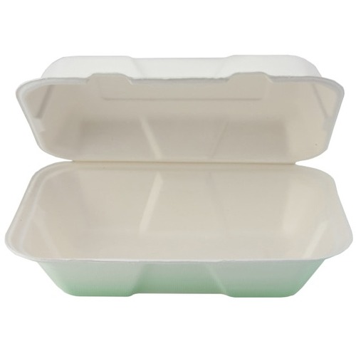 StalkMarket Hinged Hoagie Containers, 10" x 13", White, Pack Of 200 - Microwave Safe - White - Natural Fiber, Polylactic Acid (PLA), Sugarcane Fiber Body - Rectangle - 200 Case
