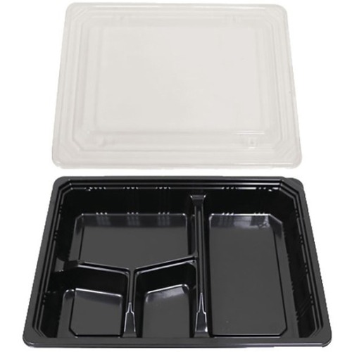 Bunzl Bento 4-Compartment Boxes, 7" x 9" , Case Of 300 - Black - Plastic, Plastic Body - Rectangle - 300 Carton