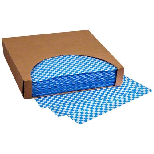 Bunzl Checkered Basket Liners, Blue, Carton Of 5,000 - Low Density - Blue - Kraft Paper - Waste Disposal, Receptacle - 5000 / Carton
