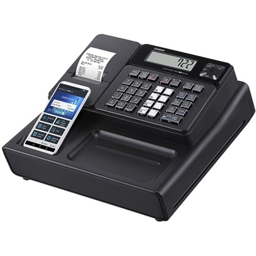 Casio Single Tape Thermal Print Unit With Bluetooth To App, Black, SR-S720 - 700 PLUs - 8 Clerks - 8 Departments - Thermal Printing