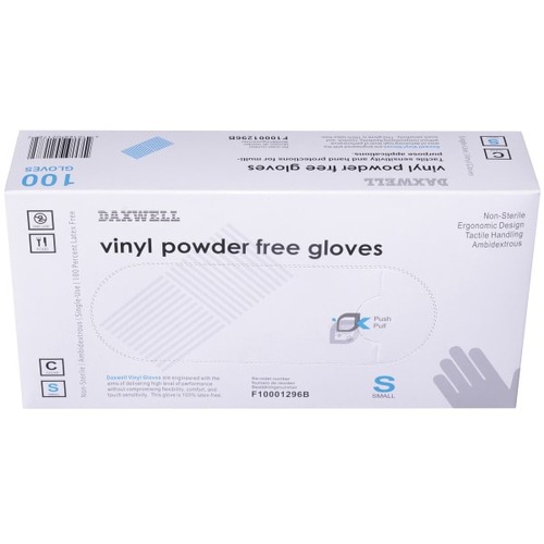Daxwell Powder-Free Vinyl Gloves, Small, Box Of 100 - Small Size - Clear - Latex-free, Textured Grip - For General Purpose - 100 / Box