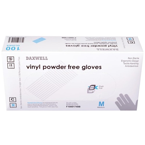 Daxwell Powder-Free Vinyl Gloves, Medium, Box Of 100 - Medium Size - Clear - Latex-free, Textured Grip - For General Purpose - 100 / Box