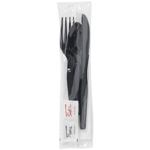 Dixie Wrapped Tableware/Napkin Packets, Black, Carton Of 250 Packets - Cutlery Set - 1 x Teaspoon - 1 x Fork - 1 x Knife - Disposable - Black - 250 / Carton