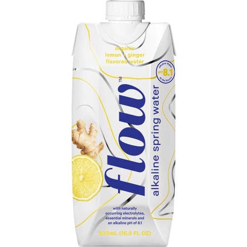 Flow Hydration Alkaline Spring Water, 17 Oz, Lemon Ginger, Pack Of 12 - Ready-to-Drink - Sugar Free - 17 fl oz (503 mL) - 12 / Carton