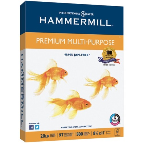 Hammermill Premium Multi-Use Paper, Letter Size (8 1/2" x 11"), 20 Lb, Ream Of 500 Sheets - 97 Brightness - Letter - 8 1/2" x 11" - 20 lb Basis Weight - Acid-free, ColorLok Technology, Jam-free, Smear Resistant, Fade Proof, Non-yellowing - White - 500 / R