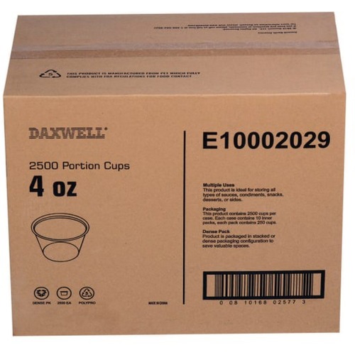 Daxwell Portion Cups, 4 Oz, Clear, 250 Cups Per Bag, Case Of 10 Bags - Sauce - Clear - Plastic Body - 1 Tube