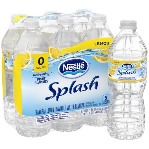 Nestle Splash Natural Lemon Flavored Water Beverage, 16.9 Oz, Case of 6 Bottles - Ready-to-Drink - Sugar Free - 16.90 fl oz (500 mL)Bottle - 6 / Case