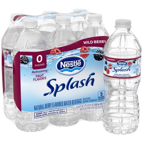 Nestle Splash Water Beverages, Wild Berry, 16.9 Oz, Pack Of 6 Bottles - Ready-to-Drink - Sugar Free - 16.90 fl oz (500 mL) - 6 / Case / Bottle