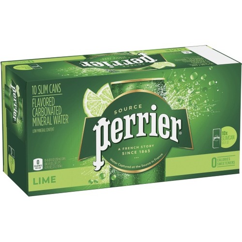 Perrier Sparkling Mineral Water, Lime, 8.45 Oz, Pack Of 10 - Ready-to-Drink - 8.45 fl oz (250 mL) - 10 / Pack
