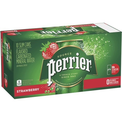 Perrier Sparkling Mineral Water, Strawberry, 8.45 Oz, Pack Of 10 - Ready-to-Drink - 8.45 fl oz (250 mL) - 10 / Pack