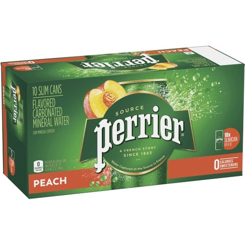 Perrier Sparkling Mineral Water, Peach, 8.45 Oz, Pack Of 10 Bottles - Ready-to-Drink - 8.45 fl oz (250 mL) - 10 / Pack / Bottle