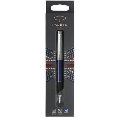 Parker Jotter Fountain Pen - Medium Pen Point - 1 mm Pen Point Size - Refillable - Blue Water Based Ink - Blue Stainless Steel, Stainless Steel Barrel - Metal Tip - 1 Pack
