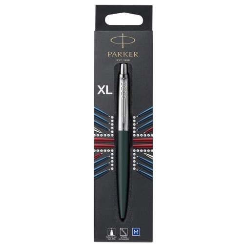 Parker Jotter Ballpoint Pen - Medium Pen Point - 1 mm Pen Point Size - Refillable - Retractable - Blue Dye-based Ink - Green Stainless Steel, Stainless Steel Barrel - 1 Pack