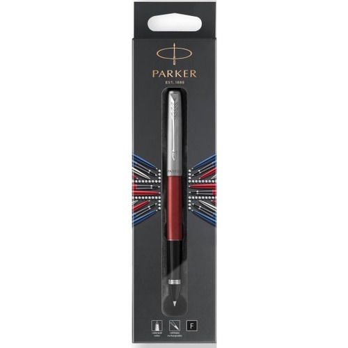 Parker Jotter Rollerball Pen - Fine Pen Point - 0.5 mm Pen Point Size - Refillable - Black - Stainless Steel, Red Barrel - 1 Pack