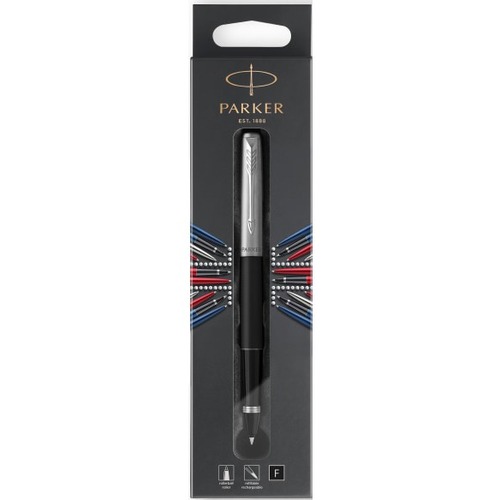 Parker Jotter Rollerball Pen - Fine Pen Point - 0.5 mm Pen Point Size - Refillable - Black - Stainless Steel Stainless Steel, Black Barrel - 1 Pack