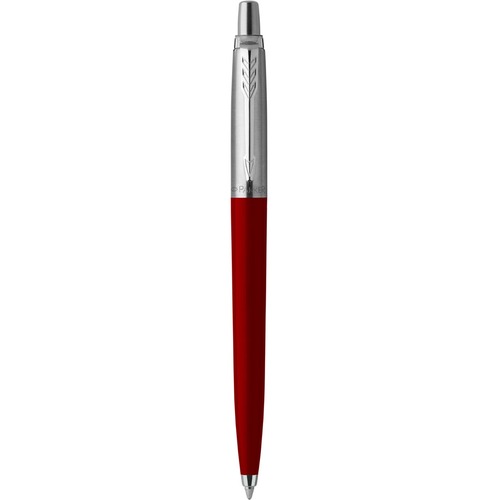 Parker Jotter Ballpoint Pen - Medium Pen Point - 1 mm Pen Point Size - Refillable - Retractable - Blue Oil Based Ink - Red Plastic, Stainless Steel Barrel - 1