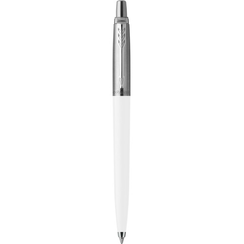 Parker Jotter Ballpoint Pen - Medium Pen Point - 1 mm Pen Point Size - Refillable - Retractable - Blue Oil Based Ink - White Plastic, Stainless Steel Barrel - 1 Pack