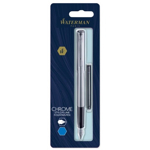 Waterman Allure Fountain Pen, Fine Point, 0.5 mm, Chrome Barrel, Blue Ink - Fine Pen Point - 0.5 mm Pen Point Size - Refillable - Blue Pigment-based Ink - Chrome Barrel - Steel Tip - 1 Pack