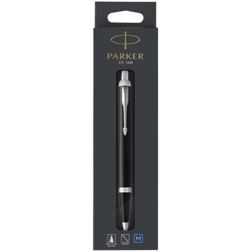 Parker Ballpoint Pen, Medium Point, 1.0 mm, Black/Chrome Barrel, Blue Ink - 1 mm Medium Pen Point - Refillable - Retractable - Oil Based - Black Metal, Chrome Barrel - 1 Pack