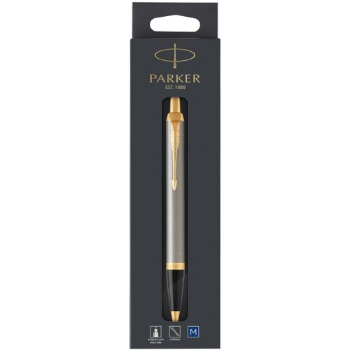 Parker Ballpoint Pen, Medium Point, 1.0 mm, Black/Gold Barrel, Blue Ink - Medium Pen Point - 1 mm Pen Point Size - Refillable - RetractableOil Based Ink - Black Metal, Gold Barrel - 1 Pack