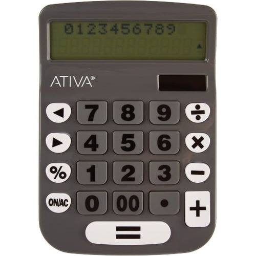 Ativa® TrackBack 2-Line Calculator, Multicolor, DD-2361 - Auto Power Off, LCD Display - 2 Line(s) - LCD - Battery/Solar Powered - Battery Included - 4.1" x 6.1" x 0.9" - Black, Gray - 1 Each