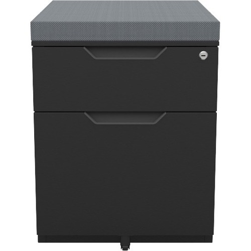 WorkPro® 21"D Vertical 2-Drawer Mobile File Cabinet With Seat Cushion, Metal, Black/Gray - 15.6" x 20.8" x 20.8" - 2 x Drawer(s) - Letter - Vertical - 319 lb Load Capacity - Mobility, Key Lock, Ball-bearing Suspension, Rust Resistant, Locking Cas