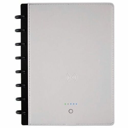 TUL® Wireless/Wired Charging Discbound Notebook, Leather Cover, Junior Size, Gray - Disc - Narrow Ruled - Junior - 8 1/2" x 5 1/2" - 8.50" x 5.5" x 0.8" - White Paper - GrayLeather Cover - Refillable - Recycled - 1 Each