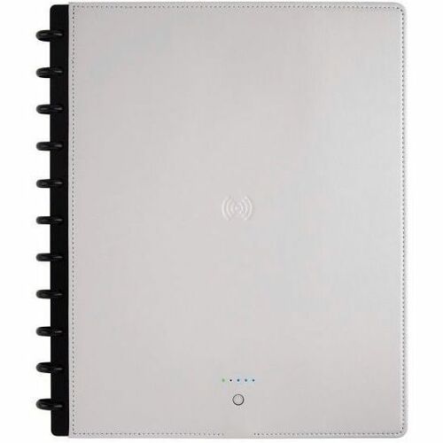 TUL® Wireless/Wired Charging Discbound Notebook, Leather Cover, Letter Size, Gray - 60 Pages - Disc - Narrow Ruled - Letter - 11" x 8 1/2" - 11.25" x 8.8" x 1.5" - White Paper - GrayLeather Cover - Refillable - Recycled - 1 Each