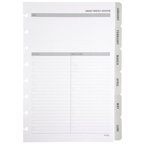 TUL Planner Refill - Monthly - 12 Month - December - White Sheet - 8 x Holes - Discbound - 8.5" Height x 5.5" Width - Notes Area, Task List, Project Section - 1 Pack