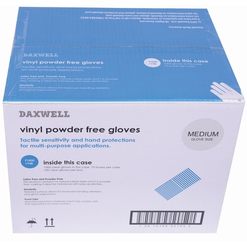 Daxwell Vinyl Gloves, Medium, Clear, 100 Gloves Per Pack, Box Of 10 Packs - Medium Size - Clear - For General Purpose - 100 / Pack