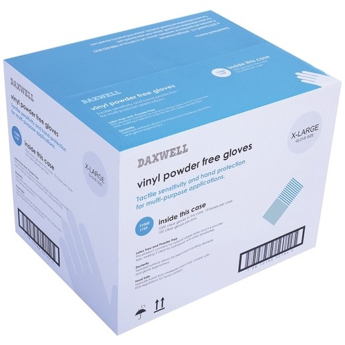 Daxwell Vinyl Gloves, X-Large, Clear, 100 Gloves Per Pack, Box Of 10 Packs - Extra Large Size - Clear - For General Purpose - 100 / Pack