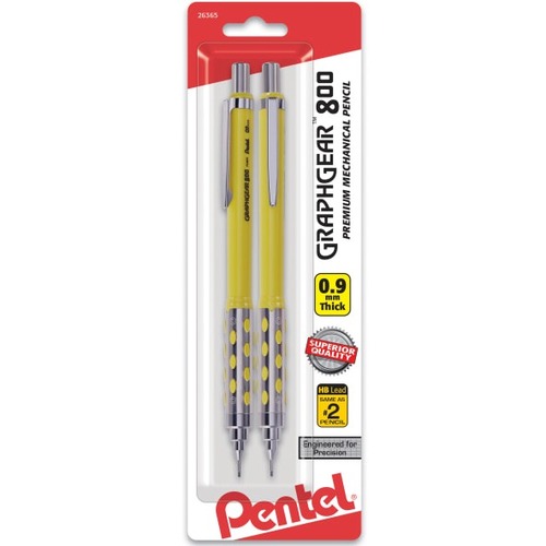 Pentel GraphGear 800 Mechanical Drafting Pencils, 0.9 mm, Yellow Barrel, Pack Of 2 - 0.9 mm Lead Diameter - Refillable - Yellow Barrel - 2 / Pack