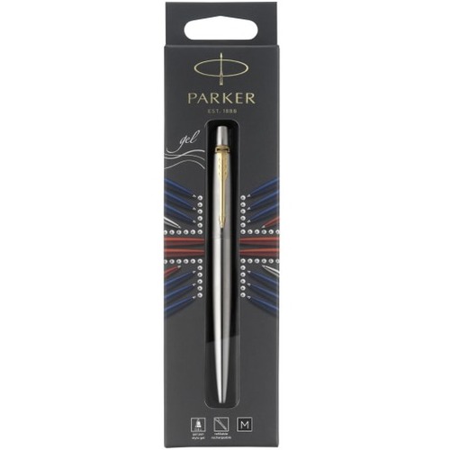 Parker Jotter Gel Pen, Medium Point, 0.7 mm, Stainless-Steel/Gold Barrel, Black Ink - Medium Pen Point - 0.7 mm Pen Point Size - Refillable - Retractable - Black Gel-based Ink - Stainless Steel Stainless Steel, Gold Barrel - 1 Pack