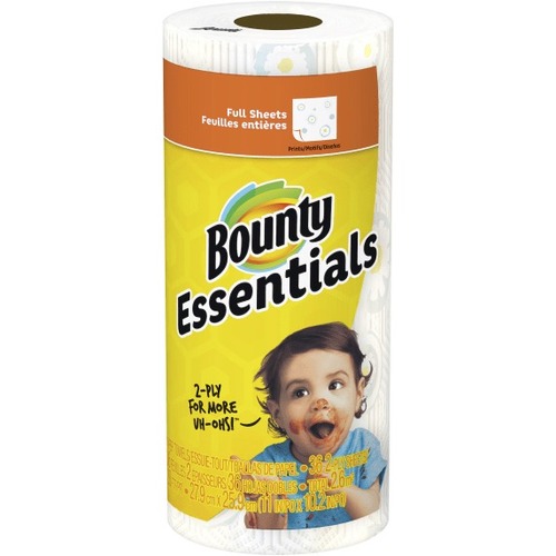 Bounty Essentials 2-Ply Paper Towels, 10-1/4" x 11" , Print, Roll Of 36 Sheets - 2 Ply - 10.25" Width x 11" Length - 36 Sheets/Roll - 1 5/8" Core - Assorted