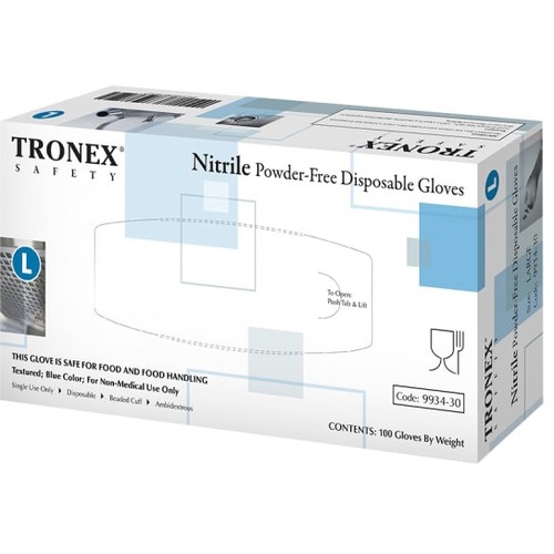 Tronex Work Gloves - Large Size - For Right/Left Hand - Blue - Textured Fingertip, Soft, Water Proof - For Food Service, Food - 100 / Pack