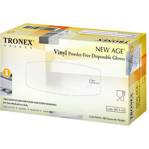 Tronex NEW AGE Disposable Powder-Free Vinyl Gloves, Small, Natural, Pack Of 100 - Hand Protection - Small Size - For Right/Left Hand - Natural - Stretchable, Comfortable, Latex-free, Water Proof, Sterile - For Food Service, Catering, Food Processing - 100