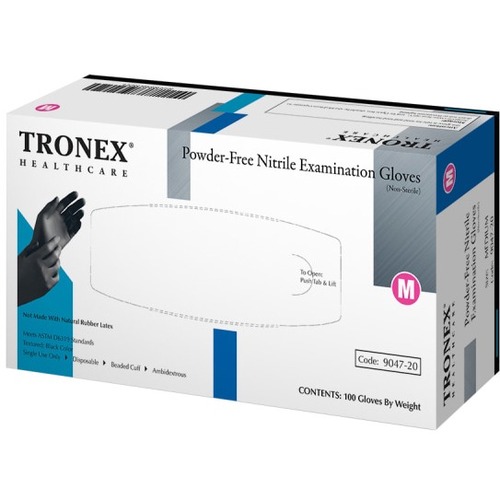 Tronex Examination Glove - Abrasion Protection - Medium Size - For Right/Left Hand - Black - Latex-free, Non-sterile, Textured Fingertip, Tear Resistant, Puncture Resistant - For Medical - 100 / Pack