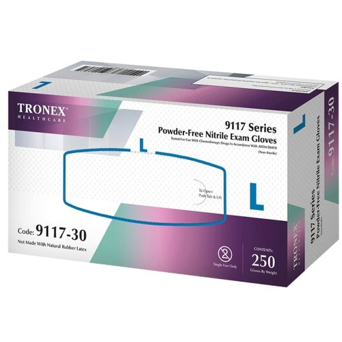 Tronex NEW AGE Examination Glove - Chemical Protection - Large Size - For Right/Left Hand - Violet Blue - High Tactile Sensitivity, Comfortable, Chemical Resistant, Textured Fingertip, Latex-free - For Chemical, General Purpose - 250 / Pack