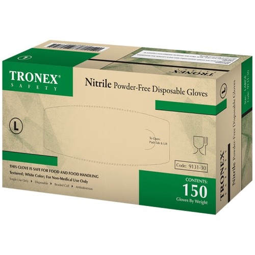 Tronex Work Gloves - Large Size - For Right/Left Hand - White - Soft, Stretchable, Textured Fingertip, Comfortable, Fatigue-free, Latex-free - For Medical, General Purpose - 100 / Pack