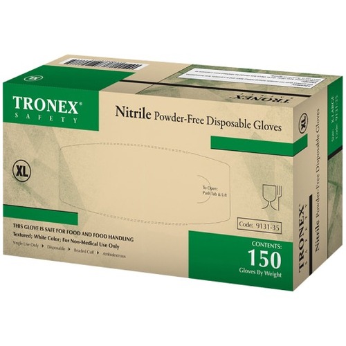 Tronex Work Gloves - Hand Protection - Extra Large Size - For Right/Left Hand - White - Textured Fingertip, Fatigue-free, Soft, Water Proof, Latex-free - For Food Service - 150 / Pack